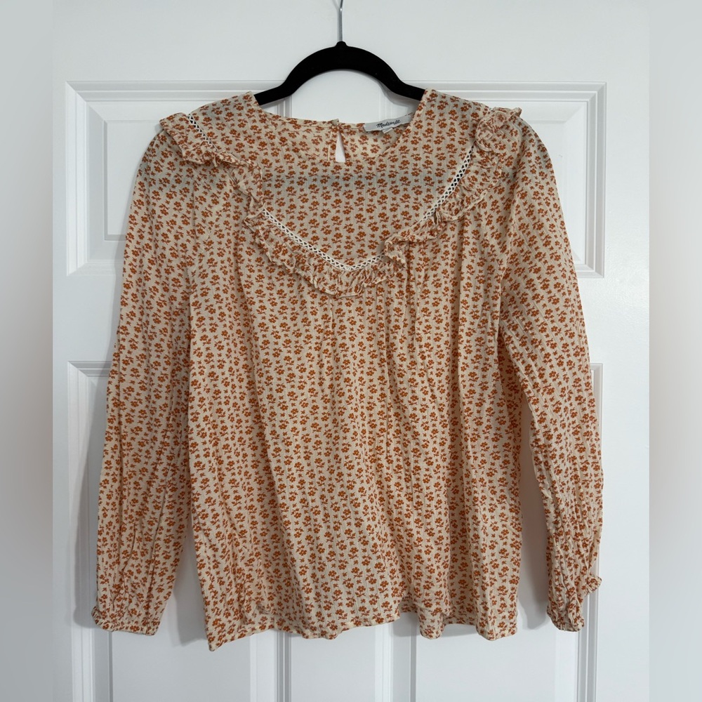 Madewell Floral Ruffle Blouse - Cream and Burnt Orange